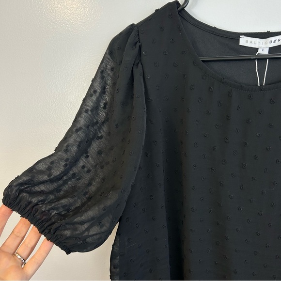 NWT Baltic Born Tawnie Swiss Dot Black Short Puff Sleeve Top Size Large - Picture 4 of 13